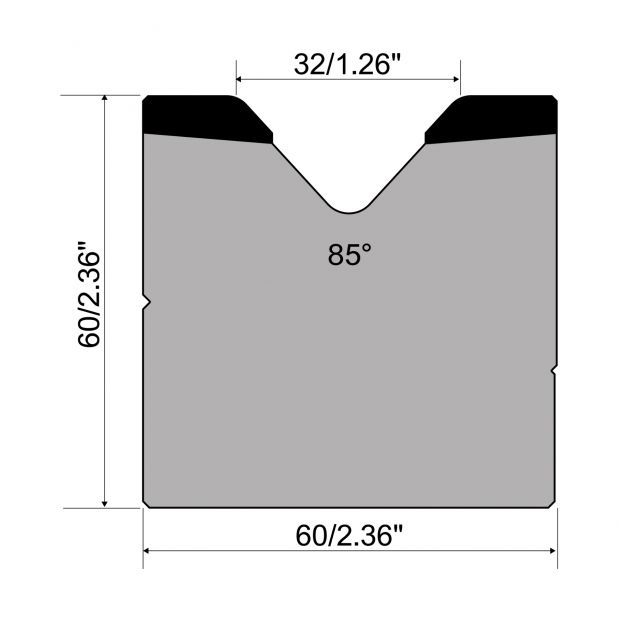 Matrice 1-V typ R1 European řada A, celková výška=60mm, α=85°, rádius=4mm, materiál=C45, max. zatíže