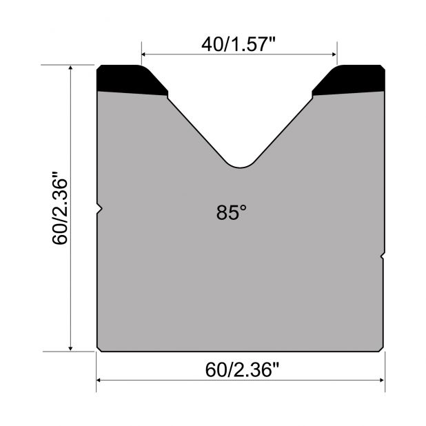 Matrice 1-V typ R1 European řada A, celková výška=60mm, α=85°, rádius=4mm, materiál=C45, max. zatíže