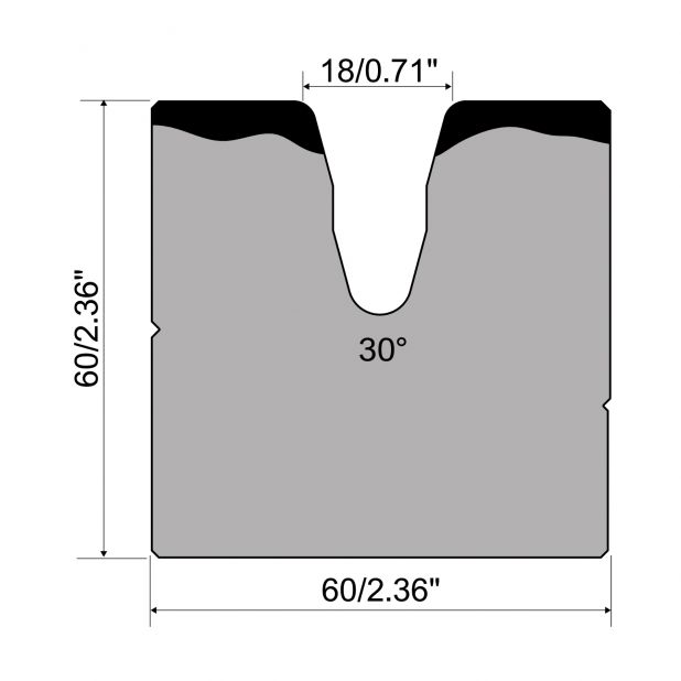 Matrice 1-V typ R1 European řada A, celková výška=60mm, α=30°, rádius=3mm, materiál=C45, max. zatíže