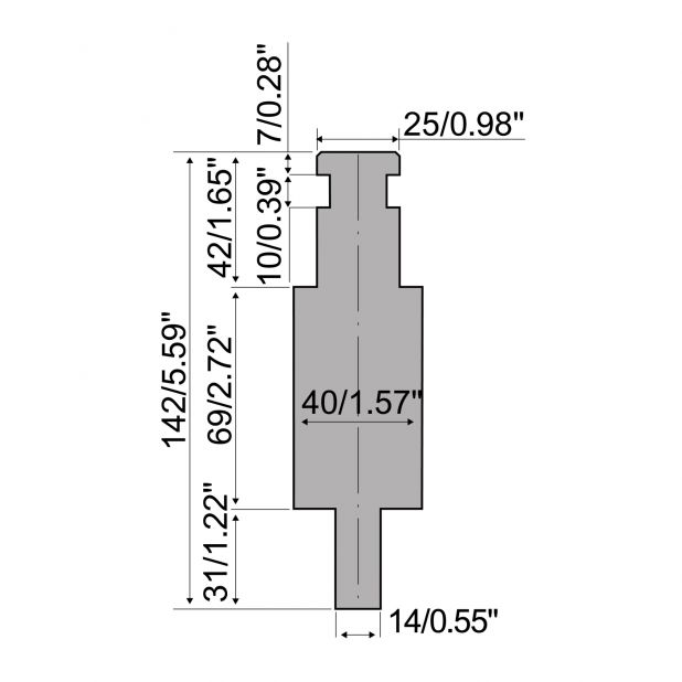 Adaptér tipo RX Weinbrenner,  výška = 119mm, materiál = C45, maximální zatížení = 1000 kN/m.