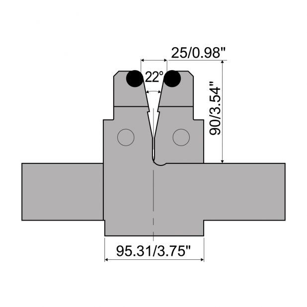 Nastavitelná matrice s otevřením V min. 25 mm a V max. 125 mm. rádius = 8 mm. max. zatížení 1250 kN/m a