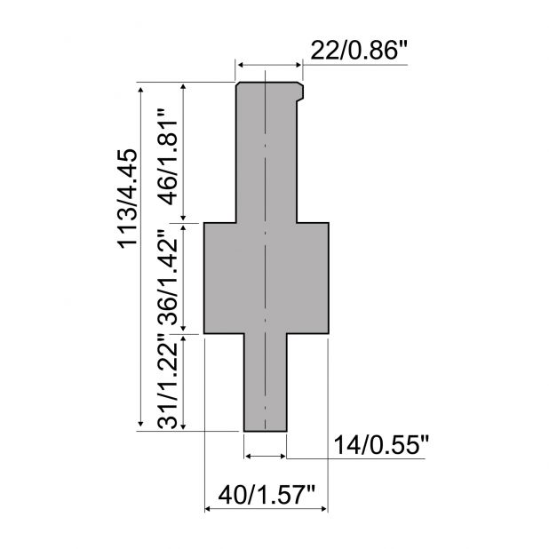 Adaptér tipo R3 , výška = 68mm, materiál = C45, maximální zatížení = 1000 kN/m.