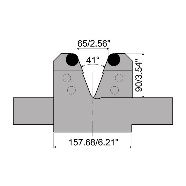 Nastavitelná matrice s otevřením V min. 65 mm a V max. 185 mm. rádius = 12.5 mm. max. zatížení 2000 kN/