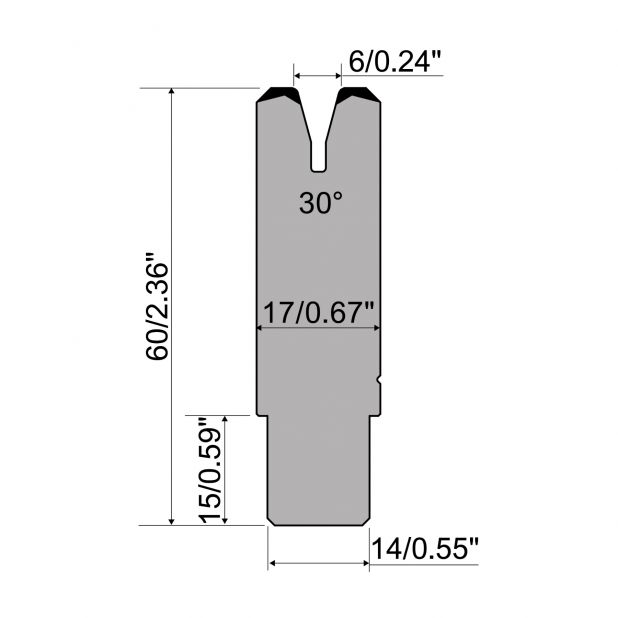 Matrice typ R1 řada CFH, pracovní výška=60mm, α=30°, rádius=1mm, materiál=42cr, max. zatížení=300kN