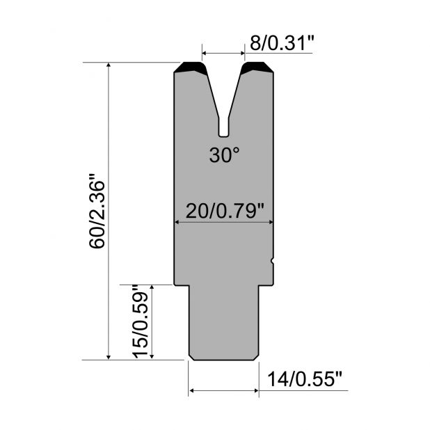 Matrice typ R1 řada CFH, pracovní výška=60mm, α=30°, rádius=1,5mm, materiál=42cr, max. zatížení=350