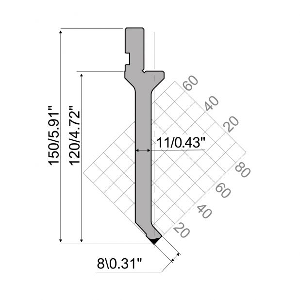 Razník typ R1 European řada CFH, pracovní výška=120mm, α=86°, rádius=0,65mm, materiál=42Cr, max. zat
