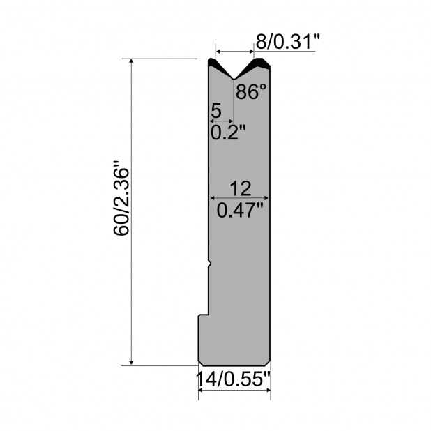 Matrice typ R1 řada CFH, pracovní výška=mm, α=86°, rádius=1,5mm, materiál=42cr, max. zatížení=900kN
