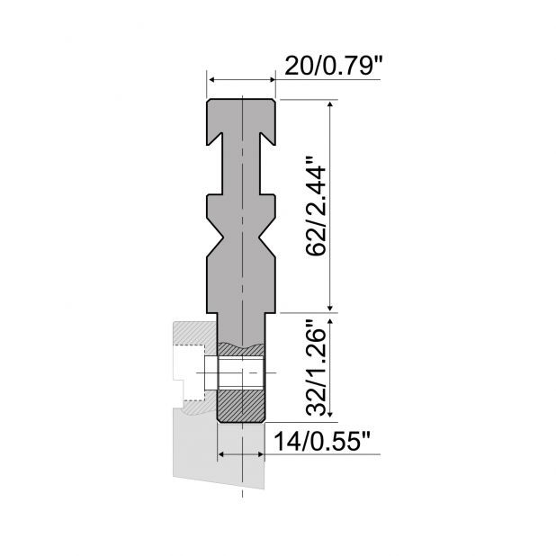 Šroubovací horní adaptér s materiál = C45, maximální zatížení = 1000 kN/m. Od nástrojů typu R3-Bey