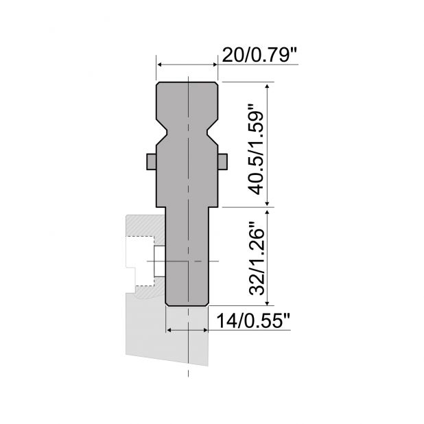 Šroubovací horní adaptér s materiál = C45, maximální zatížení = 1000 kN/m. Od nástrojů typu R2 po
