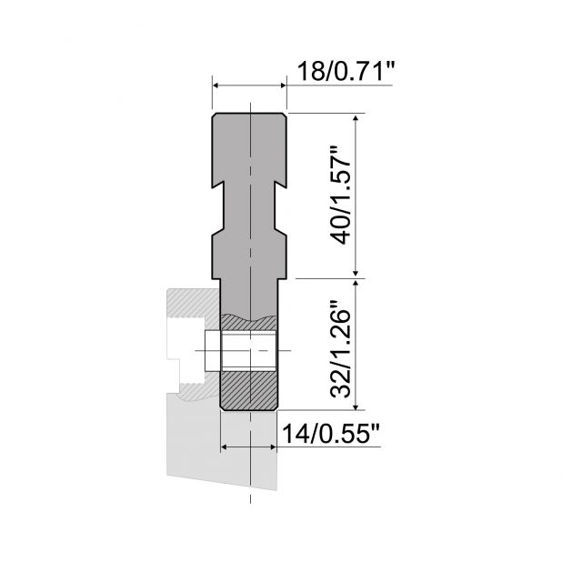 Šroubovací horní adaptér s materiál = C45, maximální zatížení = 1000 kN/m. Od nástrojů typu R8 po
