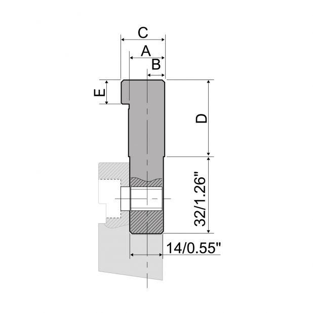 Šroubovací horní adaptér s materiál = C45, maximální zatížení = 1000 kN/m.
