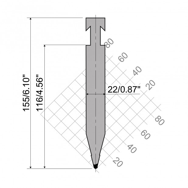 Razník typ R3, pracovní výška=110mm, α=28°, rádius=3mm, materiál=42cr, max. zatížení=1000kN/m.