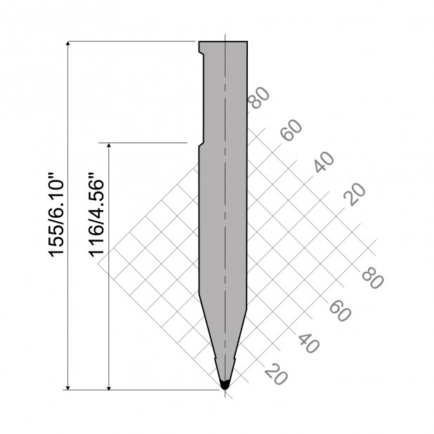 Razník typ R3 řada S, pracovní výška=110mm, α=28°, rádius=3mm, materiál=C45, max. zatížení=1000kN/