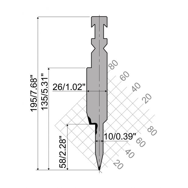 Lemovací nástroje typ R3 řada RFA, pracovní výška=135mm, α=24°, rádius=0,6mm, materiál=42cr, max. za