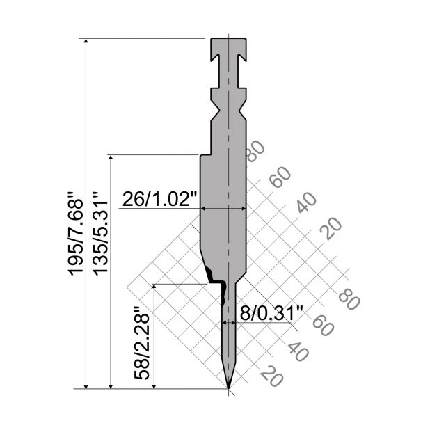 Lemovací nástroje typ R3 řada RFA, pracovní výška=135mm, α=28°, rádius=0,6mm, materiál=42cr, max. za