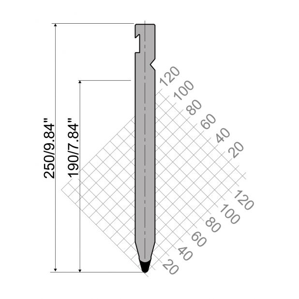 Razník typ R3 řada RFA, pracovní výška=190mm, α=30°, rádius=3mm, materiál=42cr, max. zatížení=1400