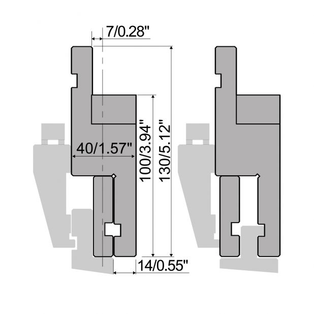 Mezikus typ R1, pracovní výška=100 mm, materiál=C45, max. zatížení=1000 kN/m