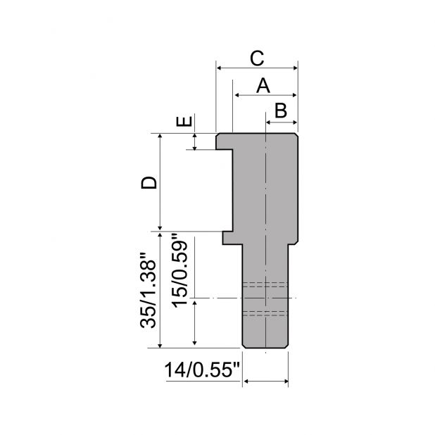 Šroubovací horní adaptér s materiál = C45, maximální zatížení = 1000 kN/m.