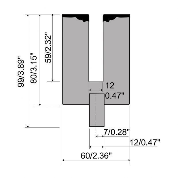 Lemovací matrice typ R4, pracovní výška=80mm, materiál=42cr, max. zatížení=500/1000kN/m. Pro použití