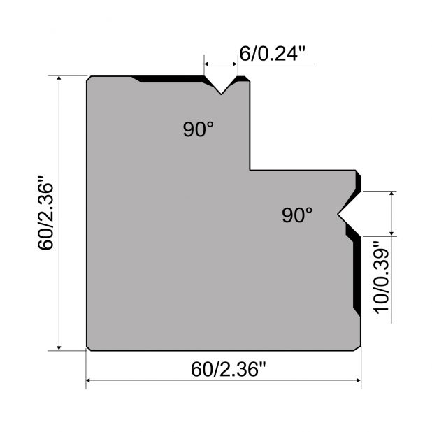 Matrice Multi-V typ R1 European, výška=60mm, α=90°, materiál=C45, max. zatížení=1000kN/m.
