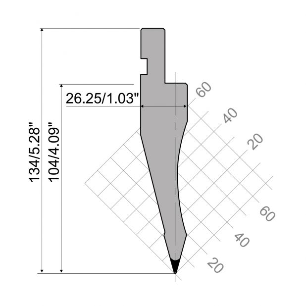 Razník typ R1 European, pracovní výška=104mm, α=30°, rádius=0,8mm, materiál=C45, max. zatížení=700k
