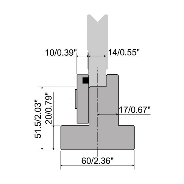 Držák pro Centrovaná matrici 1-V typ R1, výška 61,5mm, materiál=C45, max. zatížení=1000kN/m.