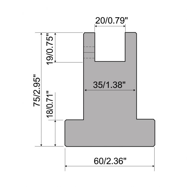 C45 matrice pro nylovonovou vložku výška=75, základna=60. max. zatížení 1000 kN/m
