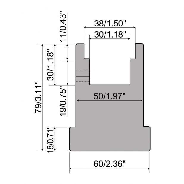 C45 matrice pro nylovonovou vložku výška=105, základna=13. max. zatížení 1000 kN/m