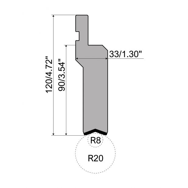 Rádiusový razník typ R1 European řada TOP, pracovní výška=90 mm, rádius=8-20 mm, materiál=42Cr, max.