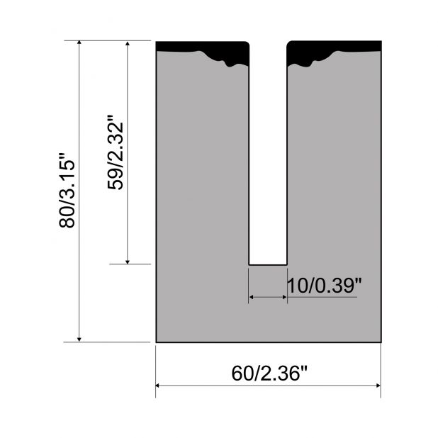 Lemovací matrice typ R1 European řada TOP, výška=80mm, materiál=42Cr, max. zatížení=500-1000kN/m. Pro