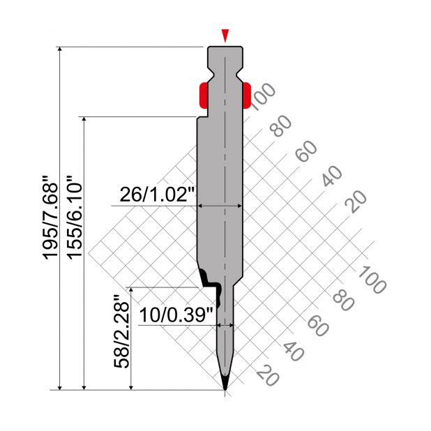 Lemovací nástroje typ R2, pracovní výška=155mm, α=24°, rádius=0,6mm, materiál=42Cr, max. zatížení=