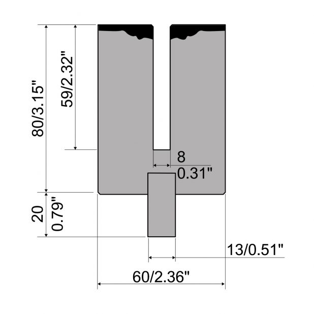 Lemovací nástroje typ R2/R3, pracovní výška=80mm, rádius=1mm, materiál=42cr, max. zatížení=500-1000k