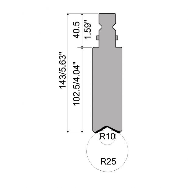 Lemovací nástroje typ R2, pracovní výška=106mm, materiál=42Cr, max. zatížení=1000kN/m. To use with R1