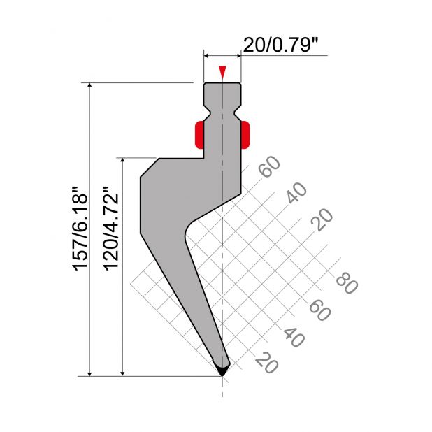 Razník typ R2, pracovní výška=120mm, α=60°, rádius=1mm, materiál=42Cr, max. zatížení=700kN/m.