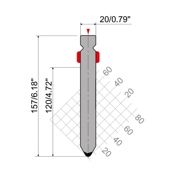 Razník typ R2, pracovní výška=120mm, α=60°, rádius=4mm, materiál=42Cr, max. zatížení=1300kN/m.