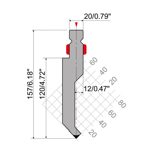 Razník typ R2, pracovní výška=120mm, α=86°, rádius=1mm, materiál=42Cr, max. zatížení=800kN/m.